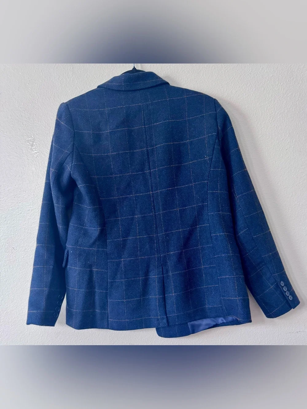 Rachel Zoe Navy Herringbone Windowpane Plaid Blazer Brooch M